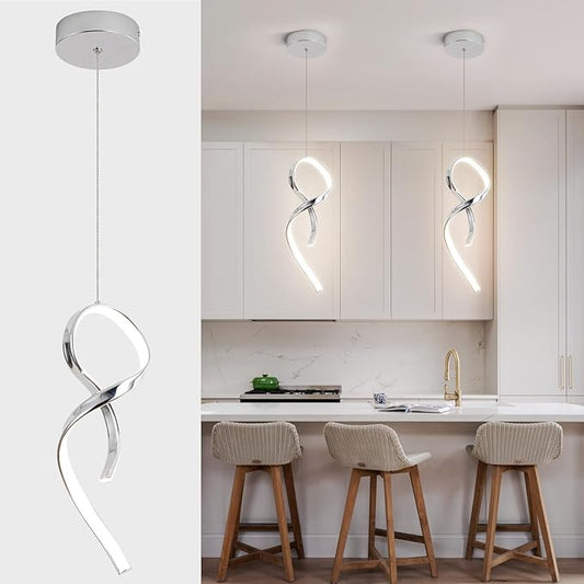 Modern Pendant Light Fixture,4500K LED Pendant Lights Kitchen Island Lighting, Adjustable Height Hanging Light for Kitchen Sink Dining Room Bedroom,1 Pack (Chrome)