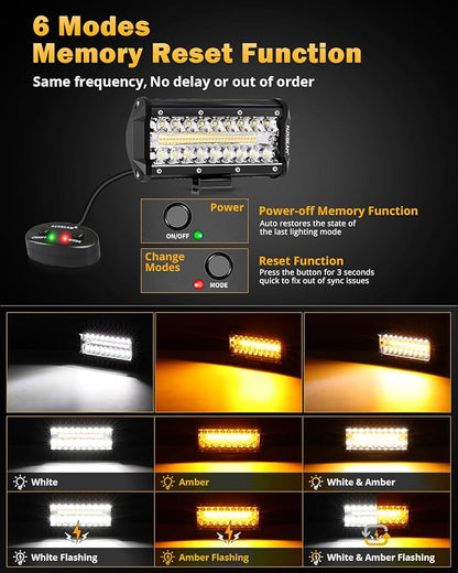 Auxbeam 6 Modes Amber White Series 7" 300W LED Light Bar, Flashing Strobe LED Pods Spot Flood Combo, Dual Color Amber Fog Lights for Jeep, Car, Motorcycle, ATV, UTV, SUV, Pair