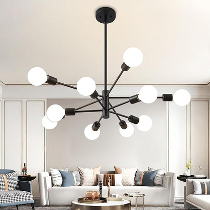 Sputnik Chandelier, Black Modern Chandeliers, Mid Century Ceiling Lighting Fixture for Living Room, Kitchen, Bedroom, Dining Room, Farmhouse (10-Light)