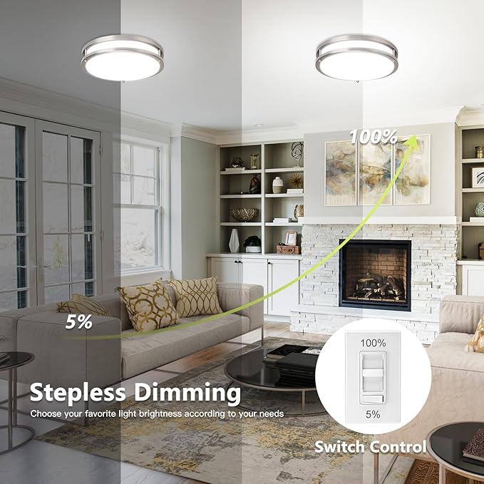Flush Mount Ceiling Light - 2 Pack 36W 3000K/3500K/4000K/5000K/6000K Dimmable Led Ceiling Light Fixture for Kitchen Hallway Bedroom Bathroom (2, Brushed Nickel, 12 Inch)