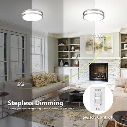Flush Mount Ceiling Light - 2 Pack 36W 3000K/3500K/4000K/5000K/6000K Dimmable Led Ceiling Light Fixture for Kitchen Hallway Bedroom Bathroom (2, Brushed Nickel, 13 Inch)