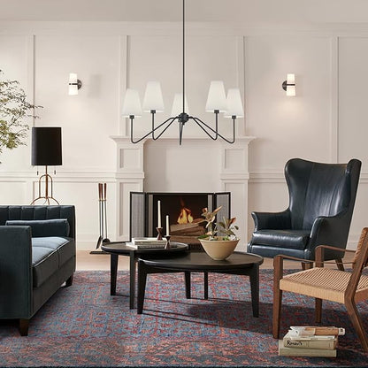 Electro bp;30" Dia 5-Arm Classic Chandeliers Matt Black with White Linen Shades,Light Fixture for Dining Room,Living Room,Bedroom,E12,200W;