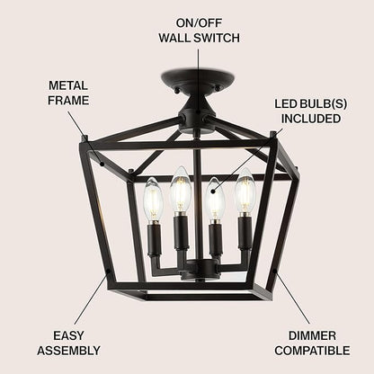 JONATHAN Y 12" Oil Rubbed Bronze Modern Farmhouse Pagoda 4-Light LED Semi Flush Mount Lantern, Metal Ceiling Light Fixture for Kitchen, Hallway, Entryway, Bedroom, Hardwired JYL7610A