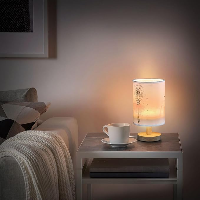 Table Lamp Cute Ballerina Girl Princess Dancing Ballet with Heart Nightstand Lamp with Wood Base Fabric Lamp Shade Bedside Desk Lamp for Living Room Bedroom Kids Room Office