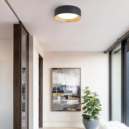 Dimmable Flush Mount Ceiling Light,Round 11.81 inch LED Ceiling Light,Modern Black with Gold Inside Lighting,24W 5CCT 3000K-6500K Selectable for Laundry Room Hallway Kitchen