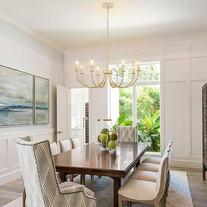 8-Light Gold Chandeliers for Dining Room, Farmhouse Dining Room Light Fixtures, Rustic Candle Chandelier Light Fixtures for Living Room, Kitchen, Staircase, Entryway, Foyer