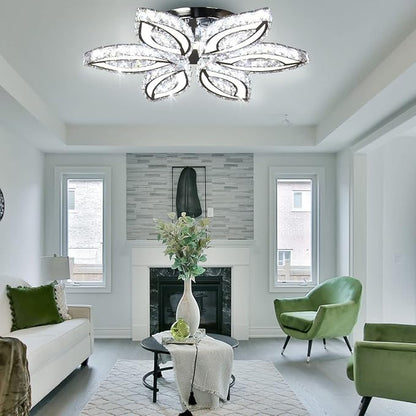 CLAIRDAI 20" Dimmable Modern Crystal Chandelier Flower Led Ceiling Light K9 Crystal Pendant Light Chandelier Led Acrylic Crystal Ceiling Light for Bedroom Living Room Dining Room