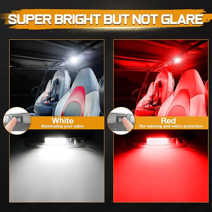 UTV Dome Light Universal Roll Bar Mount LED Interior Light Utility Roll Cage Courtesy Lights for UTV Polaris RZR ATV Can-Am Kawasaki Trucks Car Off Road Golf Cart - Red/White
