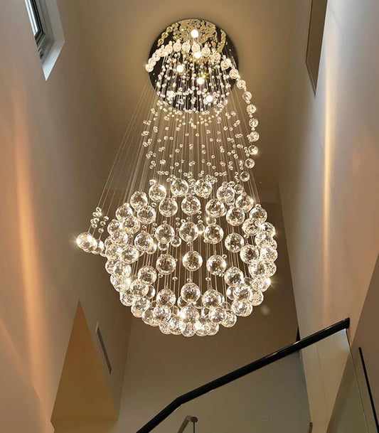 D24'' x H78'' Crystal Chandelier for Entryway High Ceiling Chandeliers Glam Chandelier Modern Large Raindrop Chandeliers LED Dimmable Light Fixtures for Staircaes Foyer Living Room Gold