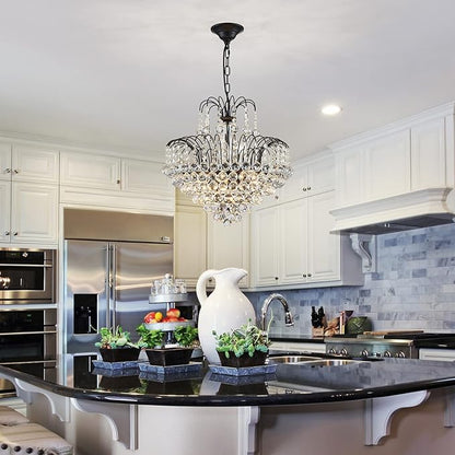 WUZUPS Crystal Chandelier Pendant Flushmount Ceiling Light Modern Lighting Fixture for Bedroom Hallway Bar Kitchen Bathroom, H 17.3" x W 18.9", Black, E12 Base