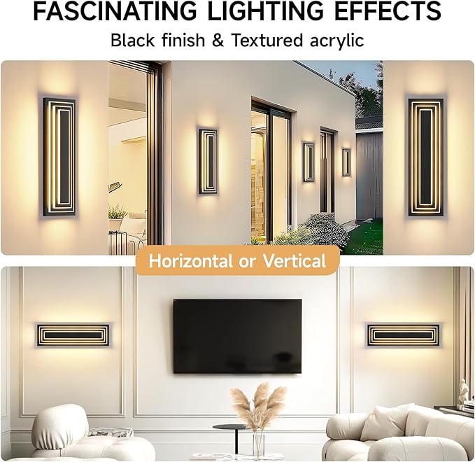 23.6 in Long Outdoor Wall Lights,3-Tier Large Exterior Lighting Fixtures,LED Front Porch Lights,Waterproof Outdoor Garage Lights,3000K Warm White Modern Acrylic Wall Sconce,36W,2 Packs
