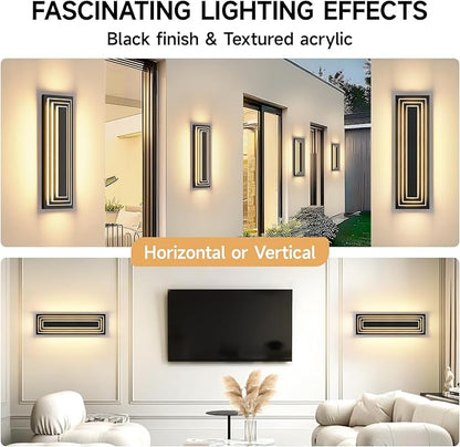 23.6 in Long Outdoor Wall Lights,3-Tier Large Exterior Lighting Fixtures,LED Front Porch Lights,Waterproof Outdoor Garage Lights,3000K Warm White Modern Acrylic Wall Sconce,36W,2 Packs