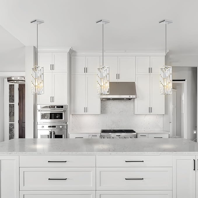 Chrome Pendant Lights Kitchen Island 3 Pack, Mini Crystal Chandeliers, Modern Pendant Lights Ceiling Lighting Fixtures for Kitchen Island, Dinning Room, Bedroom