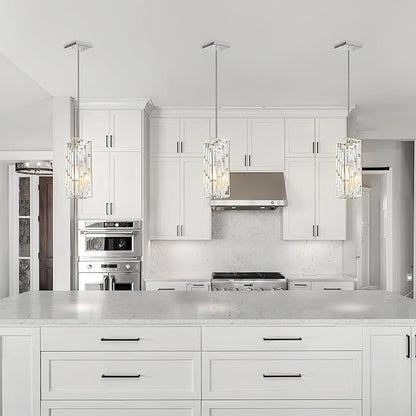 Chrome Pendant Lights Kitchen Island 3 Pack, Mini Crystal Chandeliers, Modern Pendant Lights Ceiling Lighting Fixtures for Kitchen Island, Dinning Room, Bedroom