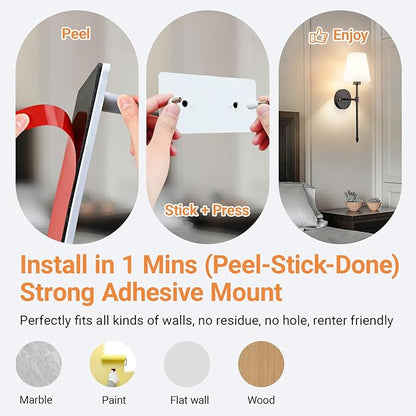 Peel and Stick Wall Sconces, Stick On Wall Sconce Set of 2, Battery Operated Wireless Adhesive Wall Lights, Corn Bulb with 10000mAh Battery, Easy Install for Bedroom Living Room Wall Decor