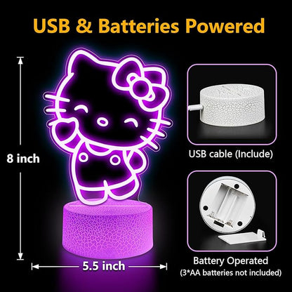 Cute Night Light for Kids - Anime Charater Kitty Cat Decor Lamp with 16 Colors Change, Remote, Dim Control, 3D Illusion LED Night Lights for Kids Gifts Party Birthday Decoration