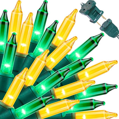 LAMPHOME St. Patrick's Day Mini String Lights, Super-Bright Extendable Green and Yellow Christmas Lights Decoration 100Lights 19.6ft UL Certified Mini Bulb for Outdoor Christmas Tree Decor
