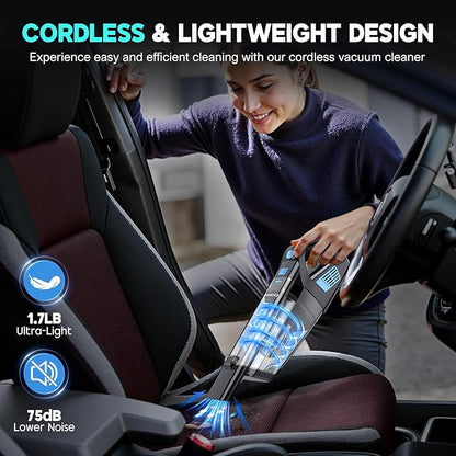 CKIKH Handheld Vacuum Cordless, 15000PA Strong Suction Hand Held Car Vacuum Cleaner Portable with Multi-Nozzles & Washable Filter, Lightweight Rechargeable Vacuum Cleaner for Home, Car, Office, Pets