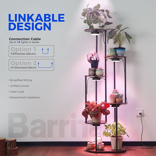 Barrina Orbgrow OG09 Puck Grow Light with Timer, Pinkish White 18W(2 x 9W, 270 Watt Equiv), Full Spectrum Plant Light for Indoor Plants, Magnetic & Linkable, 5 Levels Dimmable, 2 Packs, Black