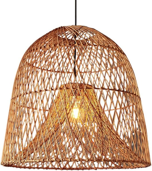 17.7" Large Rattan Pendant Light Kitchen Island Boho Hollow Decor Hanging Lamp Fixture Natural Woven Bell Ceiling Hanging Lamp for Living Room, Bedroom, Dining Room Restaurant