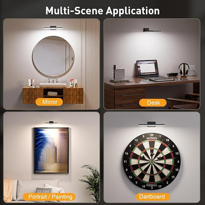 Picture Light, Rechargeable Picture Lights for Wall with Remote, 300 LM, Brightness Dimmable, Art Light for Poster, Artwork, Gallery, Display, Black(1p)
