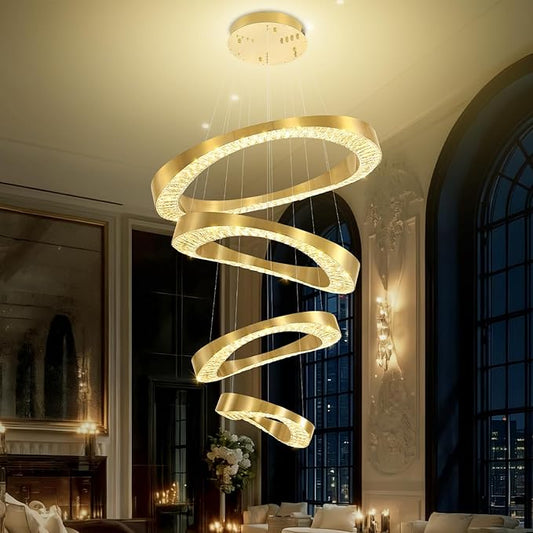 Flashing God Foyer Chandelier for High Ceilings,Modern 4 Ring Crystal Chandelier for Entryway,Hanging Lighting Fixtures for Living Room,Foyer,Staircase,Entryway