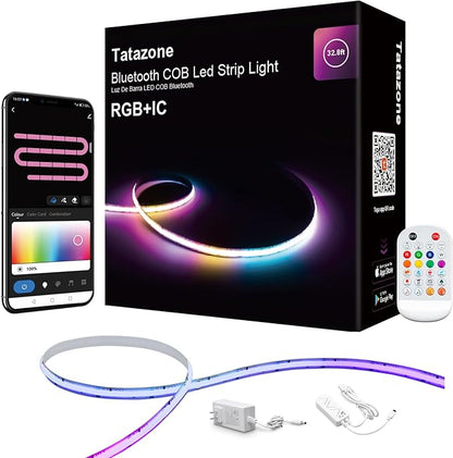 Tatazone 32.8ft Bluetooth RGB+IC COB Led Strip Light with App, Chasing COB Light Strip, Segmented Control, Music Sync, Color Changing Led Lights for Home Decor, Gaming, Cabinet, Desk