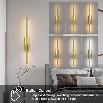 Battery Operated Wall Sconces, 1 Pack USB Rechargeable Wall Lights, Dimmable Wireless Linear Wall Lamp Indoor for Living Room, Bedroom, Hallway, Gold