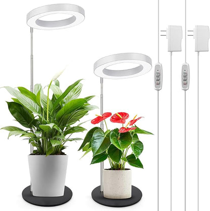 LORDEM Grow Light, LED Plant Light for Indoor Plants Growing, Full Spectrum Desk Growth Lamp with Automatic Timer for 4H/8H/12H, 4 Dimmable Levels, Height Adjustable 9.8"-30.6", 2 Pack