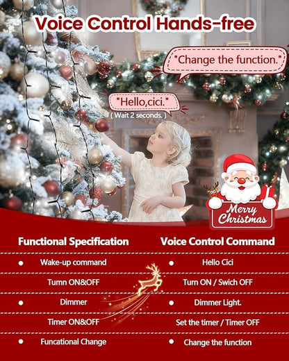 2025 New Christmas Tree Lights Indoor with Voice Control & Remote | 448LED Waterfall Tree Topper Lights with 12 Modes & Timer, 7FT x 16 Lines Cascading Twinkle Lights for 7FT Xmas Decor(Cool White)