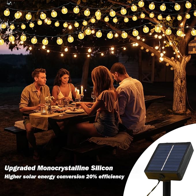 USOKYO Solar Lights Outdoor Waterproof, Total 200 LED 110FT Solar String Lights for Outside with 8 Modes, Crystal Globe Outdoor String Lights for Garden Yard Party Decor (2 Pack)
