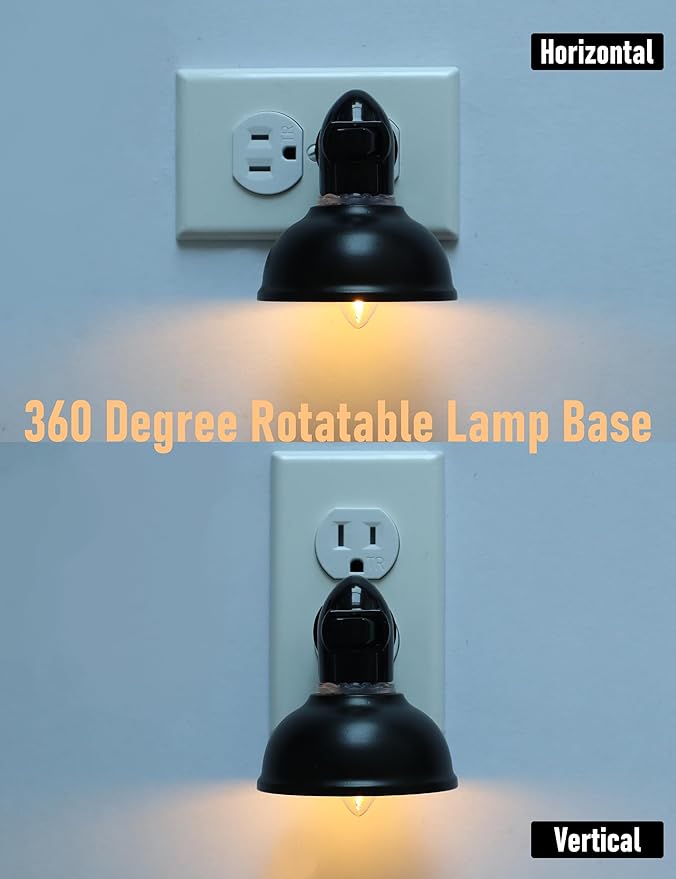 Farmhouse Plug in Night Light with On Off Switch, 2-Pack 0.5W LED Night Lights Plug into Wall Socket, Vintage Nightlight with Matte Black Metal Lamp Shade for Adult Kids Room Bathroom Hallway
