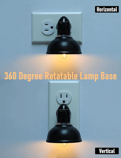 Farmhouse Plug in Night Light with On Off Switch, 2-Pack 0.5W LED Night Lights Plug into Wall Socket, Vintage Nightlight with Matte Black Metal Lamp Shade for Adult Kids Room Bathroom Hallway