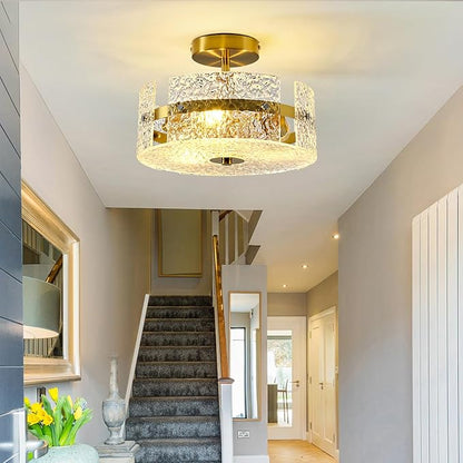 ZGLAOJT Semi Flush Mount Ceiling Light Modern Gold Celing Light Fixture 3-Light 12 Inch Acrylic Farmhouse for Kitchen Bedroom Hallway Dining Room.