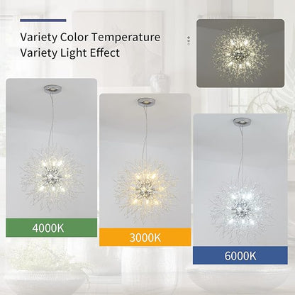 Modern Crystal Chandeliers Firework, 9-Light Chrome Dandelion Sputnik Ceiling Light Fixtures, Sputnik Chandelier Pendant Light for Bedroom Living Room Dining Room Kitchen Island Hallway