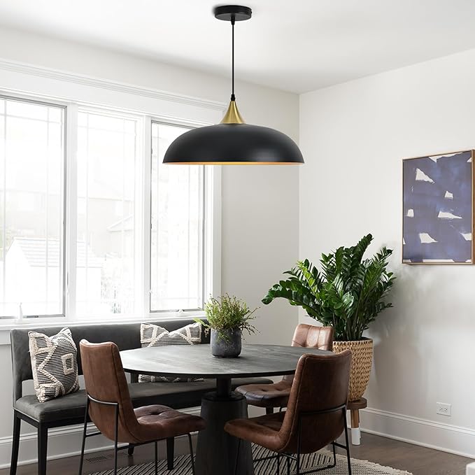 17.7" Large Pendant Light Fixtures, Dome Black and Gold Pendant Lights,Adjustable Pendant Lamps for Dining Room,Kitchen Island