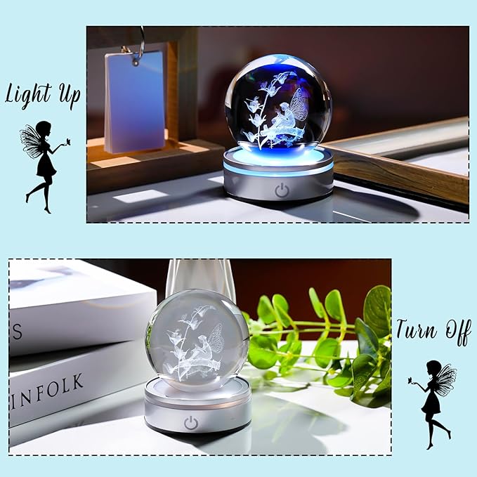 Crystal 3D Fairy 3.15in Ball Figurine Gifts for Women, Collectible Glass Witchy Sphere for Her Room with LED Light Base, Snow Globe Keepsakes for Fairy Lovers Home Decor