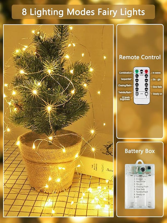 26FT 80 LED Fairy Lights Battery Operated with Remote Control & Timer, 1 Pack String Lights Outdoor Indoor, 8 Modes Twinkle Light for Christmas Party Wedding Birthday Bedroom DIY Décor (Warm White)
