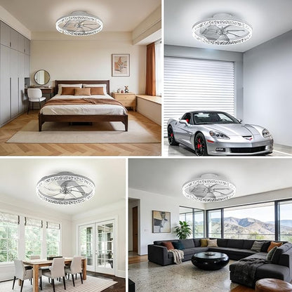 AIKVSXER Ceiling Fans with Lights,20 Inch Low Profile Fandelier with APP Control, Ultra Quiet,3CCT and 6 Wind Speeds for Bedroom, Living Room Modern Flush Mount Fan Light (White, 20inch-Crystal Fold)