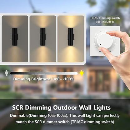 DAKAFUL 5CCT Dimmable Wall Lights Outdoor 2 Packs, 3000K 5000K 6000K Integrated LED Cylinder Up Down Modern Aluminum Light, Waterproof Exterior Light for Porch Patio Door