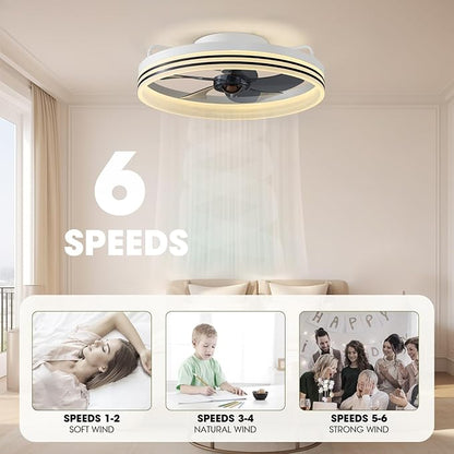 LUDOMIDE Smart Ceiling Fan with Lights, Alexa/Google Assistant/APP Control, 20" Low Profile Fan with 6 Speeds, Bedroom, Living Room, Patio
