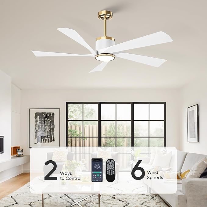 TXCSLY 52" Ceiling Fans with Lights and Remote, Modern Ceiling Fan with Light, Indoor Outdoor Ceiling Fan for Living Room, Bedroom, 5 Blade 3 Color Temperature LED Dimmable (White & Gold)