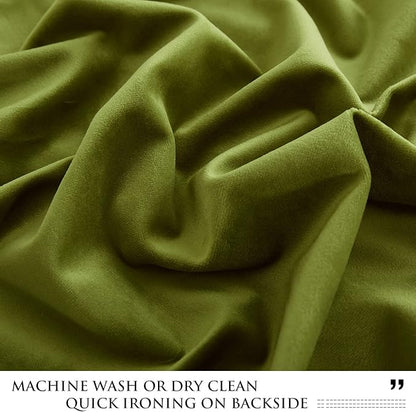 StangH Olive Green Velvet Curtains for Bedroom, Back Tab Light Blocking Thermal Insulated Window Door Drapes for Living Room/Farmhouse/Office, W52 x L84, 1 Panel