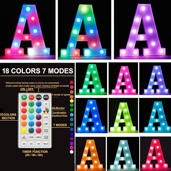 LED Marquee Letter Lights, 18 Colors Changing Light Up Letters with Remote, RGB Alphabet Letters Sign for Girls Boys Gift Birthday Party Night Light Bedroom Wedding Christmas Decor-Colorful C