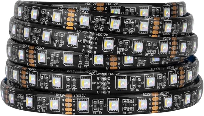 BTF-LIGHTING RGBW LED Strip Lights,UL Listed,5050 4 Colors in 1 RGB + 6000K-7000K Cool White,12V DC,16.4ft/5m 60LEDs/m 12mm Black PCB, IP65 Waterproof for Home Decoration(No Adapter or Controller)