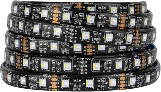 BTF-LIGHTING RGBW LED Strip Lights,UL Listed,5050 4 Colors in 1 RGB + 6000K-7000K Cool White,12V DC,16.4ft/5m 60LEDs/m 12mm Black PCB, IP65 Waterproof for Home Decoration(No Adapter or Controller)