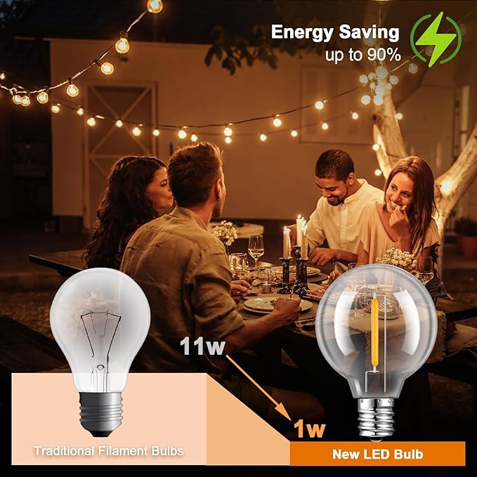 GvvooHome 36 Pack G40 Replacement Bulbs for Outdoor String Lights, Shatterproof LED Globe Light Bulbs for Indoor Outdoor Patio Cafe Decor, E12 Screw Base, Warm White