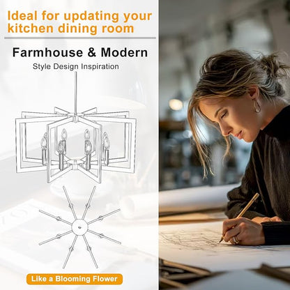 27.6" Modern Black and Gold Chandelier for Dining Room, 8-Light Easy To Install Farmhouse Dining Room Light Fixture Over Table, Industrial Hanging Pendant Lights for Kitchen Island, Foyer, Entryway
