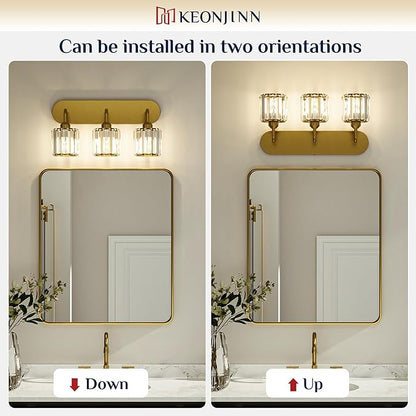Keonjinn 6-Light Bathroom Light Fixtures, Crystal Gold Bathroom Vanity Lights Over Mirror, Vanity Lighting Fixtures with Crystal Square Shades (E26 Socket, Exclude Bulb)