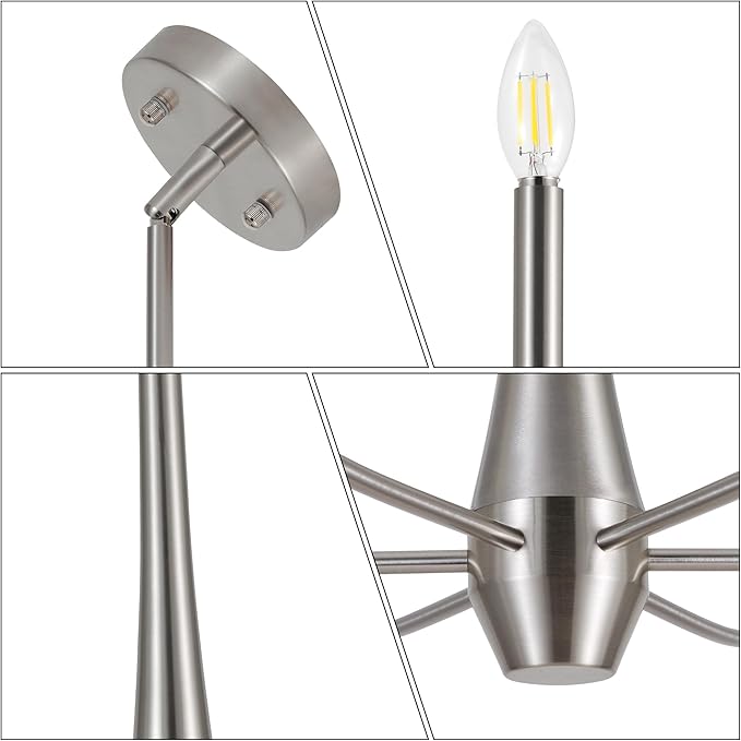 ACNKTZ Brushed Nickel Chandelier, 6-Light Modern Farmhouse Chandeliers for Dining Room Lighting Fixtures Hanging, Industrial Metal Minimalist Chandelier for Kitchen Bedroom Foyer Entryway Hall